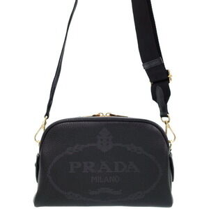 Prada leather Bandoliera Camera bag featuring perforated logo Black